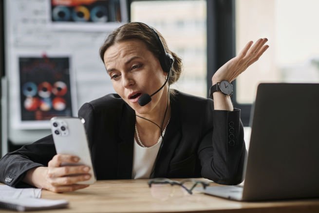 Woman on iPhone telling story
