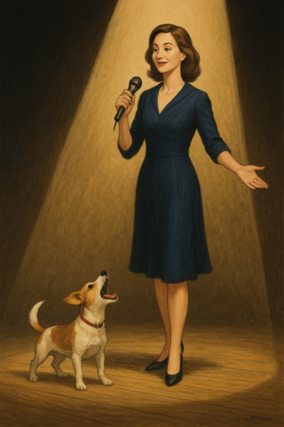 woman and howling dog