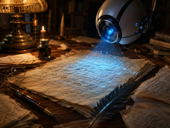 AI reading document from the 1700s
